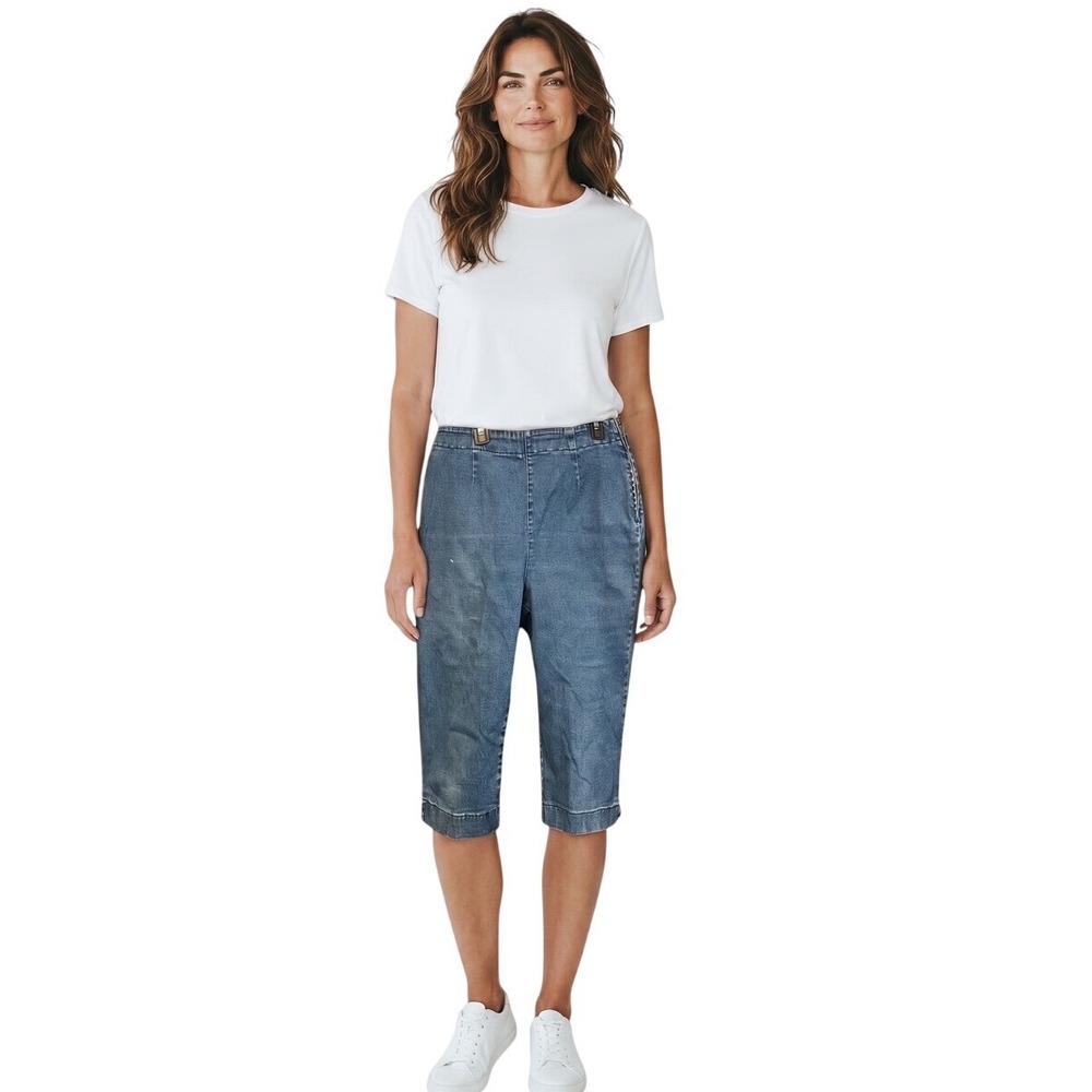 Charter Club Petite‎ Blue Denim Capri Jeans Side Zip Stretch 12P Medium Wash Y2K